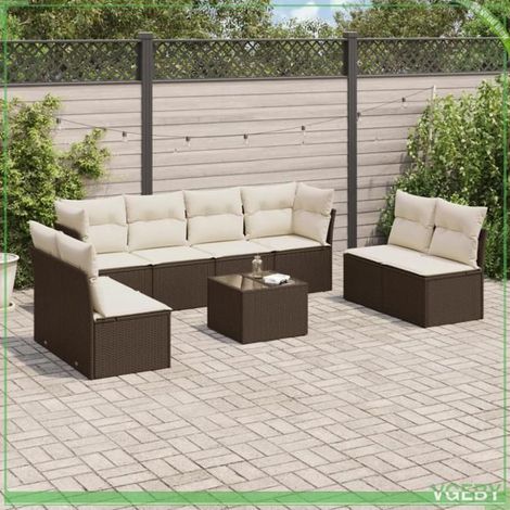 Salon de jardin - 3217463 - Résine tressée marron - 8 places modulable - Coussins déhoussables (1/3)