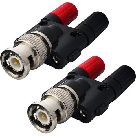 Lot de 2 fiches BNC males vers 2 fiches banane femelles doubles de 4 mm, connecteur répartiteur coaxial RF, adaptateur banane BNC pour antennes radio HF, oscilloscope DVM, lot de 2 (1/4)