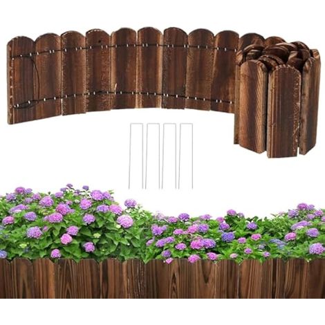 Bordure de jardin en bois, 15 cm x 120 cm, flexible, sans creusage, avec 4 piquets de sol, pour parterre, allée et aménagement paysager DIY.