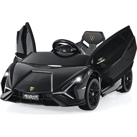 COSTWAY Macchina Elettrica Lamborghini per Bambini da 12V, Veicolo Elettrico Cavalcabile con Luci LED MP3 Telecomando, Fino a 5km/h, +3 Anni (Nero) (1/5)