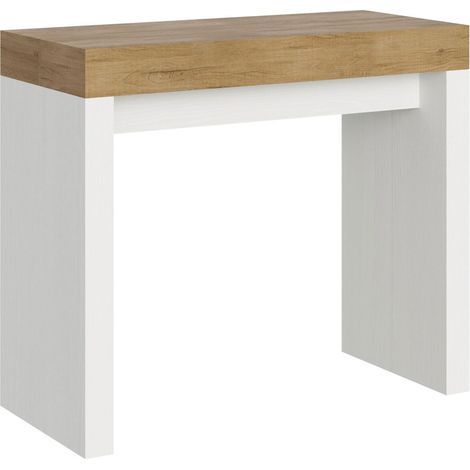 Console extensible bois clair et pieds blanc 40 à 196cm 8 places Ribo-Support 4 pieds (1/5)
