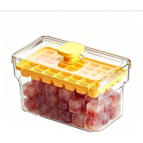 Vassoio per cubetti di ghiaccio a 34 scomparti, impilabile, facile da sganciare, in PP per uso alimentare, con coperchio ermetico per bevande e cocktail refrigerati. (1/5)