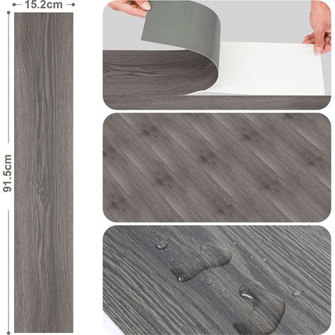 Wolketon Sol PVC bois-Lames de sol PVC adhésives -Boite de 56 lames vinyle auto-adhésives - 8 m² - Chêne Nuit