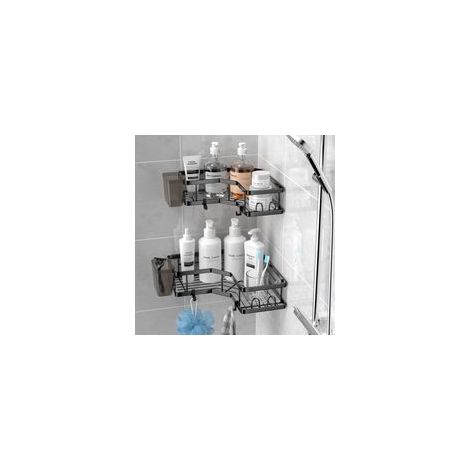 Étagère d'angle murale sans perçage pour salle de bain – Noire – (1/5)