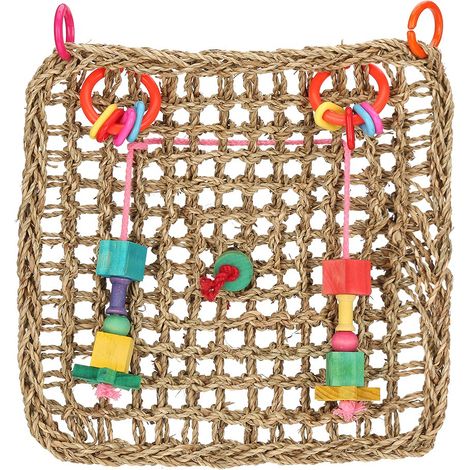 Jouet À Mâcher Pour Perroquet - Tapis En Herbe De Mer Naturelle - Accessoire D'exercice Avec Crochets - 1 Pièce (1/5)