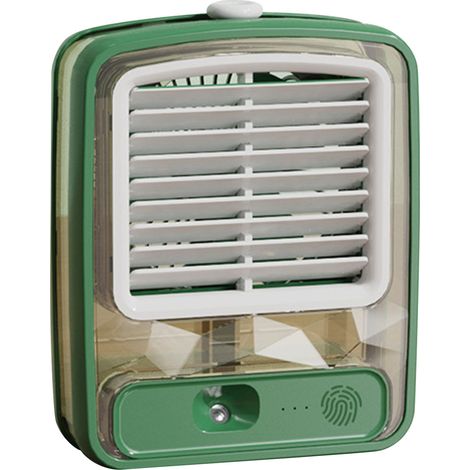 Ventilateur de bureau refroidi à l'eau USB, 3 vitesses, pales 3D spiralées, climatiseur portable vert pour bureau ou table de chevet.