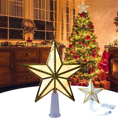 Une étoile lumineuse à cinq branches en forme de cime de sapin de Noël USB, une décoration de sapin pour fenêtre de Noël comme illustré sur la photo. (1/5)