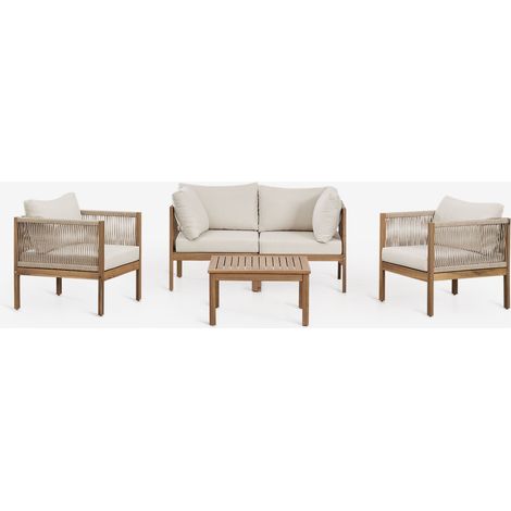 Conjunto de jardín con sofá modular de 2 piezas con reposabrazos, 2 sillones y mesa de centro en madera de acacia Branson SKLUM (1/5)