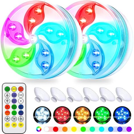 Luces de piscina RGB impermeables IP68, luces de buceo para estanque de piscina con control remoto, iluminación de buceo, luces multicolor a batería, LED subacuáticos para spa (estilo A2) [Clase de ah (1/5)