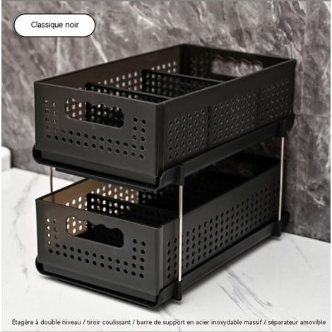 panier de rangement double etage tiroir coulissant pliable compartimente etagere grande capacite de rangement (1/3)