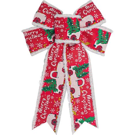 Nœud décoratif de Noël rouge à motif camion clair, décoration festive pour sapin et couronne (1/2)