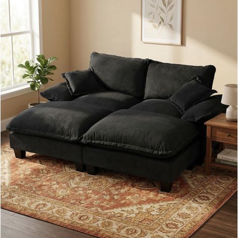 Divano angolare modulare con 2 pouf in chenille OKMYHOME (1/5)