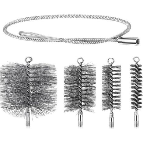 Kit de 4 brosses pour conduit de poêle 30/50/80/150 mm avec tige de poussée et 1 m de fil d'acier Brosse de cheminée (1/5)