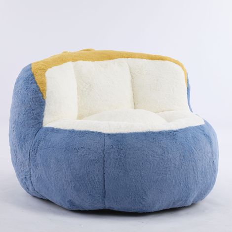 GagaFauteuil pouf géant bleu blanc jaune en fausse fourrure (1/5)