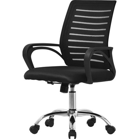 ML-Design Bürostuhl ergonomisch, Schwarz, Höhenverstellbarer Schreibtischstuhl mit Armlehnen, Computerstuhl mit atmungsaktiver Netzbespannung, Wippfunktion, 360° Drehstuhl mit Rollen, Gaming Stuhl