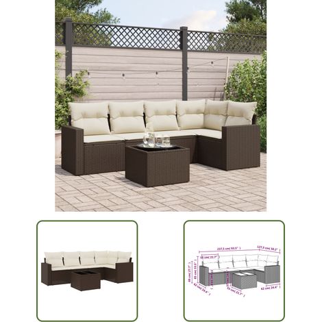 vidaXL Salon de jardin avec coussins 6 pcs marron résine tressée (1/3)