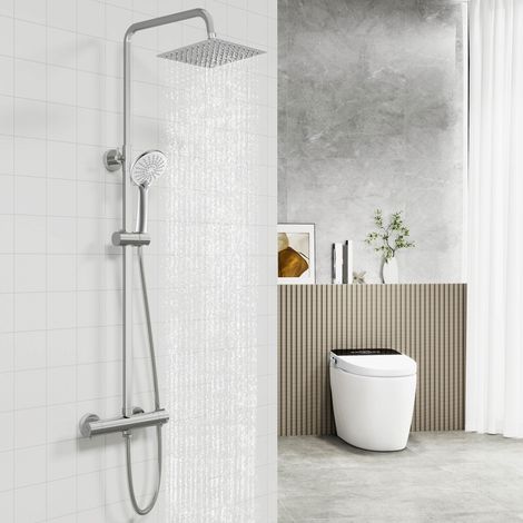 Biubiubath Thermostatic Twin Head Mixer Shower Set Square Bar Chrome Exposed Valve (1/5)