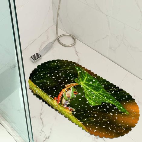 Badematte 35x70 cm, schimmelhemmende Rückseite, Froschmuster, waschbar.