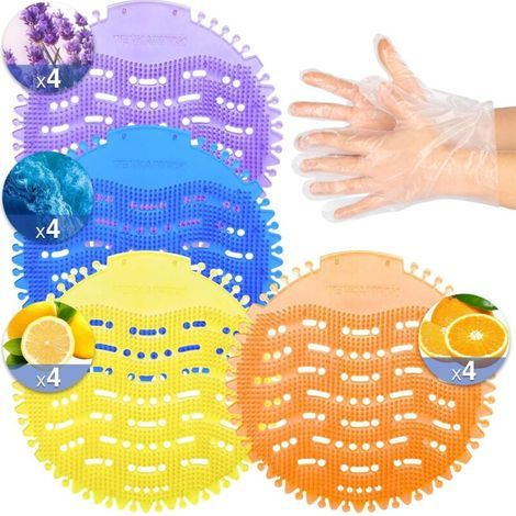 16 PACK écran de déodorisateur urinaire avec 100 gants-3D vague anti-éclaboussurement odour protection gâteaux urinaires pour les toilettes pour hommes, quatre odeurs tapis urinaires