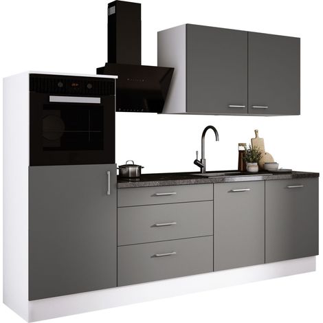 Ensemble de cuisine : Blanc Mat, Gris Mat, d : l : 250 cm, h : 220 cm, p : 60 cm (1/4)