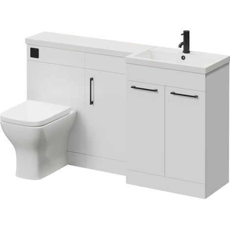 Napoli 390 Gloss White 1500mm 3 Door Vanity Unit Toilet Suite with Right Hand Square Lucia Basin - 1500mm - Matt Black 160mm HandleWith Kingston Toilet Pan and Seat