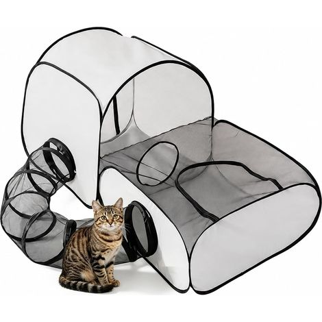 Parc pour chat avec tunnel, enclos pliable pour chat extérieur et intérieur, enclos portable pour chats, chatons, chiots et petits animaux, tente pour chat et chien pour camping et voyage (1/5)