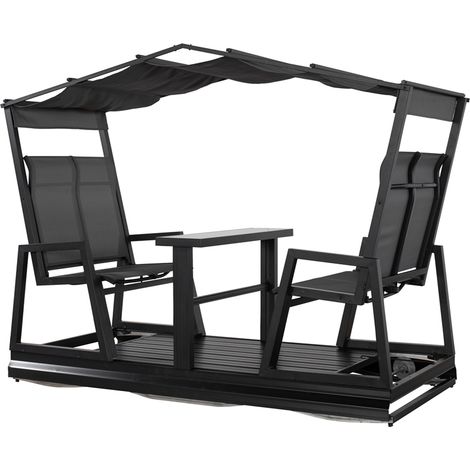 Balancelle de jardin 4 places en aluminium – Résistante aux rayures et à la rouille – Table intégrée pour boissons – 223x112x192 cm – Sojag