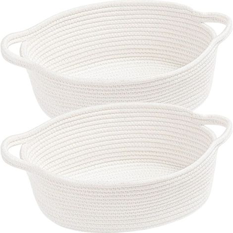 Panier de rangement en corde de coton avec poignée, boîte cadet décorative vide, joli panier cadet pour bébé, blanc (1/5)