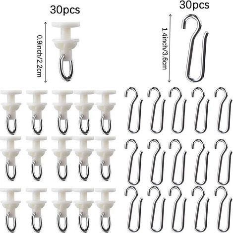 Crochets pour rail à rideaux décoratif – Lot de 30 pièces en métal, couleur beige, compatibles avec tous les systèmes de suspension (1/3)