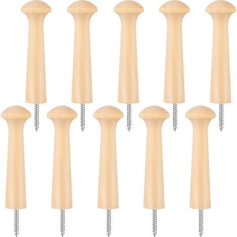 10 massive Holzhaken – spiralförmige Holzhaken – Kleiderständer aus Holz – ideal zum Aufhängen von Mänteln, Hüten, Schlüsseln und Handtüchern – Farbe (1/5)