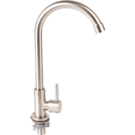 Robinet de cuisine monotrou en acier inoxydable, filetage G1/2 po, rotation à 360°, pour eau froide. (1/5)