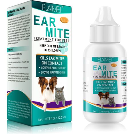 Lot de 2 traitements anti-acariens pour chats et chiens, nettoyants pour oreilles, huile anti-acariens pour chats. (1/4)