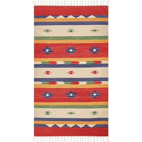 Tapis Kilim avec Motif Géométrique 80 x 150 cm en Coton Multicolore Alapars (1/5)