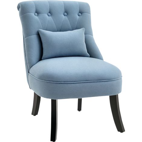 HOMCOM Sessel Wohnzimmer Relaxsessel Loungesessel Ruhesessel mit Rückenkissen, Holzbeine, Lesesessel mit Leinenoptik, Polstersessel für Schlafzimmer, Blau