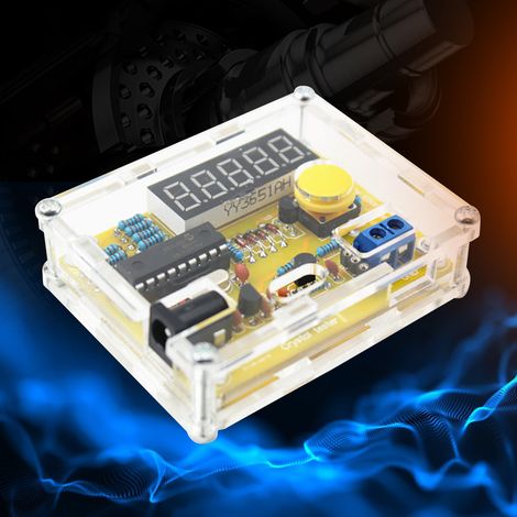 Frequenzzählermodul (1 Hz – 50 MHz) mit Quarzoszillator-Testmodul und gelbem Gehäuse – Bausatz (1/5)