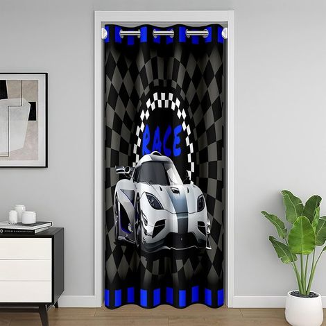 Bleu Noir Voitures de Course Rideau de Porte 150x203cm Sports extrêmes Rideau Occultant Rideaux Voiture de Sport de Vitesse Chaleur Noirout Voitures Rideaux Interieur Salon Chambre - 150L X 203H cm (1 (1/5)