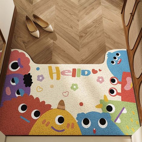 LAN Boucle en soie Little Monster Hi-Goo 5080cm Tapis d'entrée à motifs de dessins animés, résistant aux taches et facile à nettoyer, tapis en soie bouclée pour la maison, entrée, résistant à l'usure  (1/5)