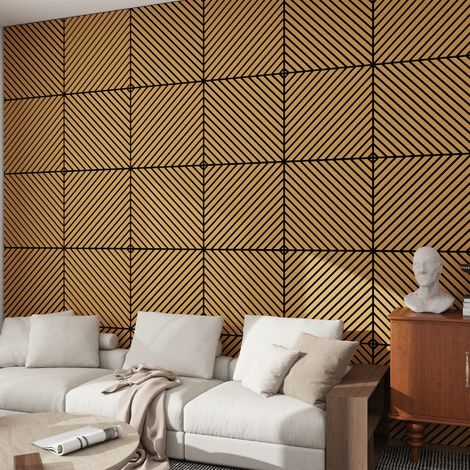 Set Vang di 4 Pannelli Murali 3D Fonoassorbenti 60x60 cm a Listelli Diagonali Copertura 1,44 m² - Effetto Rovere Scuro NEU.HOLZ