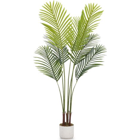 Palmier artificiel 130 cm – grande plante factice réaliste avec pot moderne – pour balcon et salon