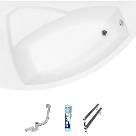 ECOLAM Baignoire d'angle acrylique Rima 160x100cm version gauche pieds siphon + silicone Belle forme Design moderne (1/5)
