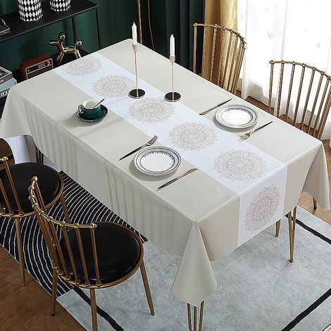 Nappe Rectangulaire 140x90 Toile Cirée Imperméable Linge de Table Nappe Anti Tache Toile Cirée Rétro Fleurs PVC Nappe Enduite Lavable pour Table à Manger Salle a Manger Cuisine Jardin Beige (1/4)