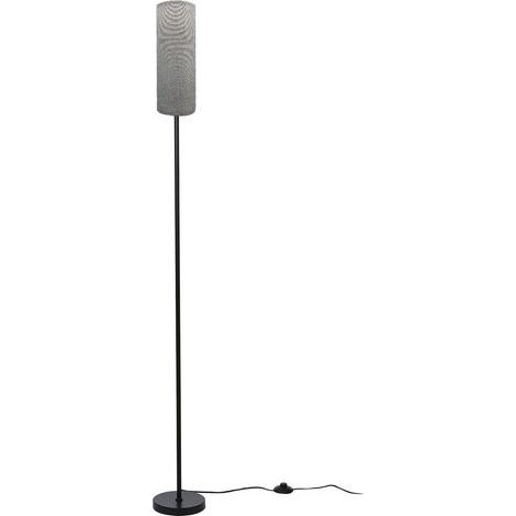 Petit lampadaire cylindrique, interrupteur à pied, ampoule E27 à trois couleurs, corps de lampe noir, abat-jour gris (1/5)