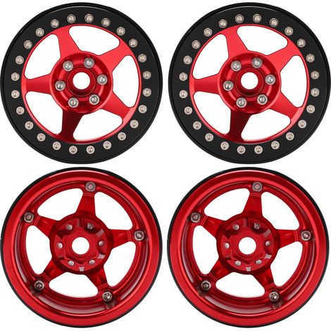 Jantes Beadlock 5 branches en alliage d'aluminium léger pour voiture RC Axial SCX10 90046, micro crawler, 4 pièces, rouge et noir