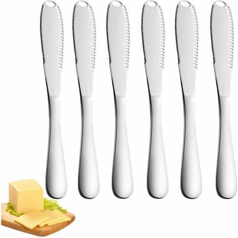 Couteau à Beurre, 6 Pièces Épandeur à Beurre avec Bord Dentelé Professionnel 3 en 1 Couteau à Beurre pour Couper Légumes Fruits Fromage (Argent) (1/4)