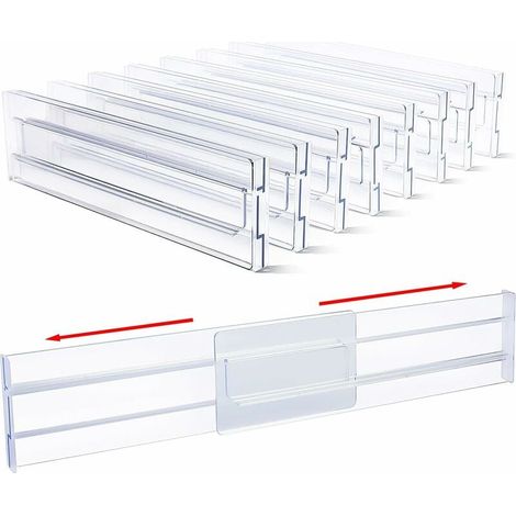 Sunxury – Lot de 8 séparateurs de tiroir réglables 28-51 cm – Plastique durable incassable – Épaisseur 1,3 cm – Hauteur 8,1 cm pour rangement bureau et cuisine (1/5)