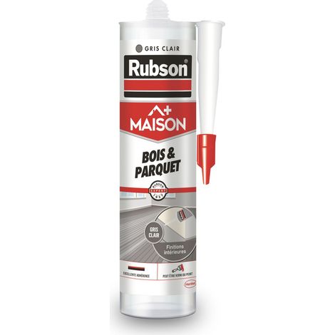 Rubson Maison Mastic Bois & Parquet Gris Clair, mastic acrylique pour tous supports bois et maçonnerie, joints pour intérieur et extérieur, cartouche de 280 ml (1/5)