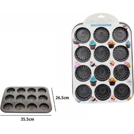 TrAdE Shop Traesio - Stampo Teglia Vassoio Antiaderente 12 Muffin Cupcake Budino 35,5 X 26,5 Cm 59945 - (1/2)