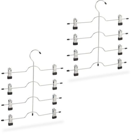 Mehrfach-Kleiderbügel mit Clips, 4er-Set, platzsparend für Hosen und Röcke, rutschfester Metallbügel, silberfarben