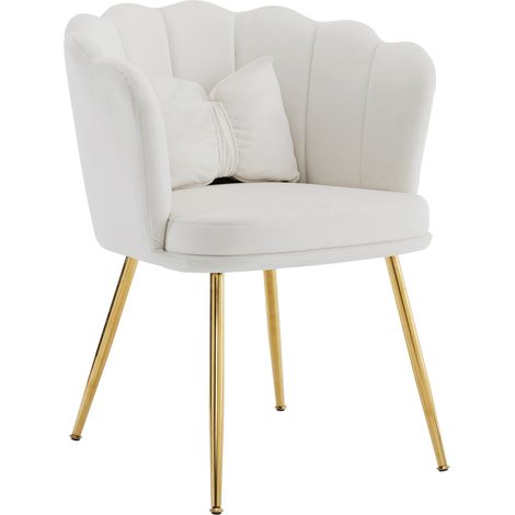 Fauteuil moderne en velours pour salon, chaise de baignoire confortable rembourrée, chaise décorative avec dossier en forme de pétale, pieds en métal doré et coussin papillon pour chambre/salle à mang (1/5)
