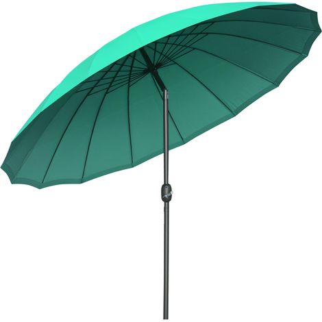 Parasol droit parasol de jarden enclenable rond avec 18 baleenes manivelle mât en métal fibre de verre Ø 2,5 m polyester haute densité vert